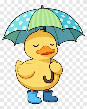 Cute Duck With Umbrella And Boots PNG