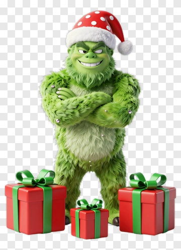 Grinch In Santa Hat With Gift Boxes PNG