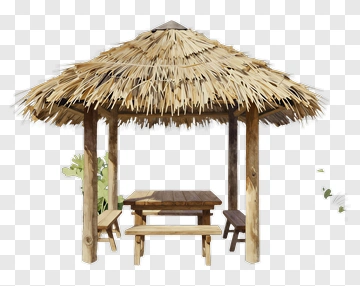 Thatched Gazebo With Picnic Table PNG