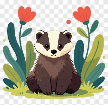 Cute Badger In Garden PNG
