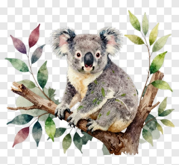 Cute Koala On Eucalyptus Branch PNG