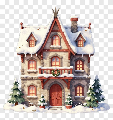Cozy Christmas House With Snow And Trees PNG