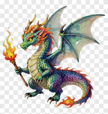 Colorful Dragon Holding Torch PNG