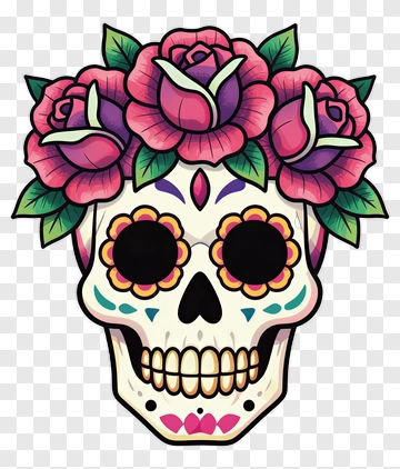 Decorated Skull With Rose Crown PNG