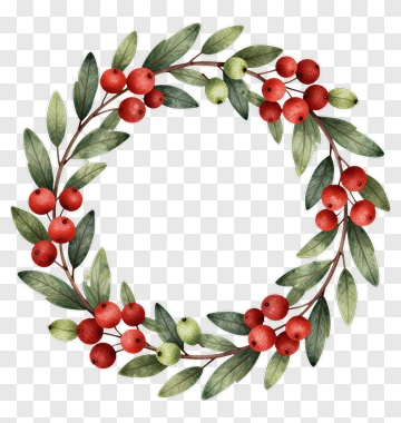 Wreath With Red Berries And Green Leaves PNG