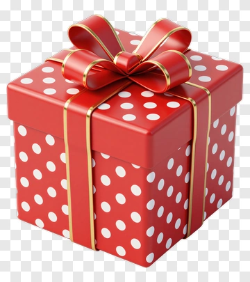 Red Polka Dot Gift Box With Gold Ribbon PNG