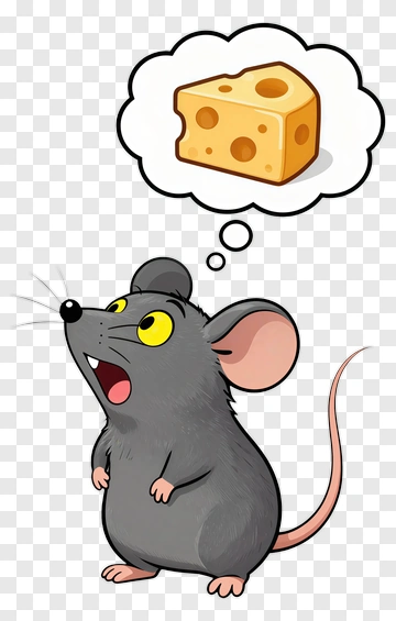 Hungry Mouse Thinking About Cheese PNG