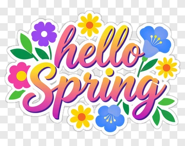 Hello Spring Typography With Flowers PNG