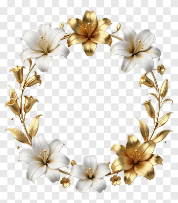 Gold And White Lily Wreath PNG