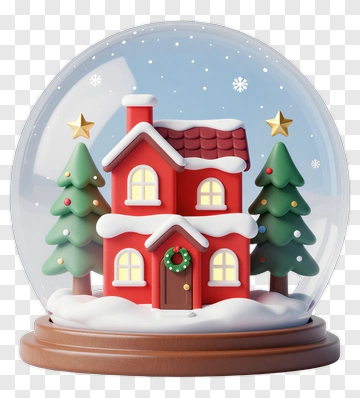 Red House Snow Globe With Christmas Trees PNG