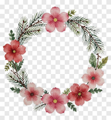 Watercolor Flower Wreath With Pine Branches PNG