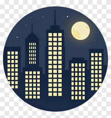 Night Cityscape With Moon PNG
