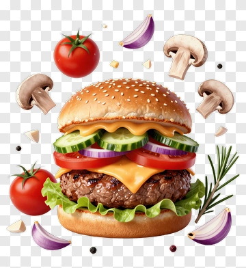 Delicious Hamburger With Fresh Ingredients PNG