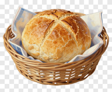 Freshly Baked Bread In Woven Basket PNG