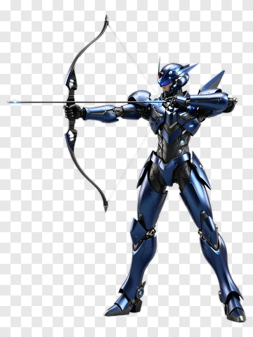 Blue Mecha Archer In Combat Pose PNG