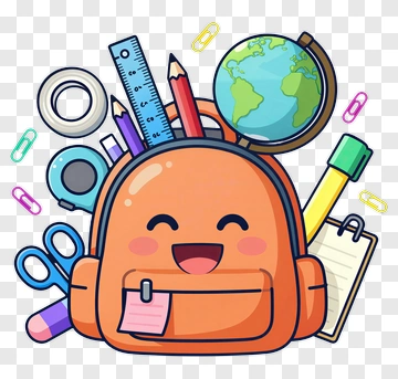 Happy Orange Backpack With School Supplies PNG