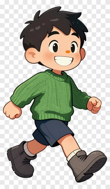 Happy Cartoon Boy Walking PNG