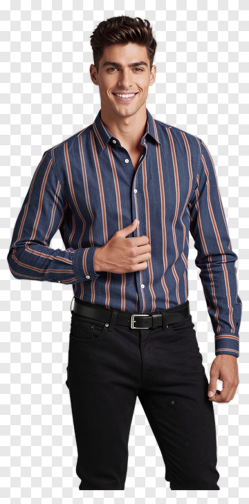Man In Striped Shirt And Black Pants PNG