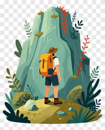 Hiker Standing Before A Mountain PNG