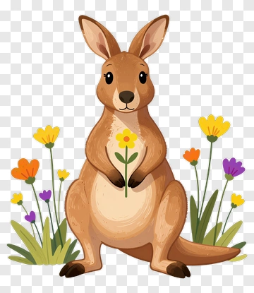 Cute Kangaroo Holding A Yellow Flower PNG