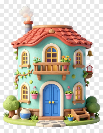 Cute Cartoon House With Balcony PNG