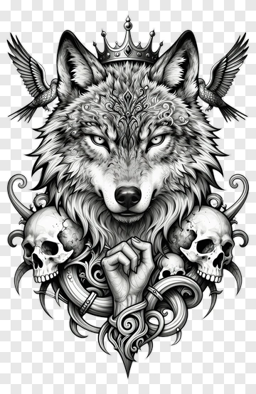 Wolf With Crown And Skulls PNG