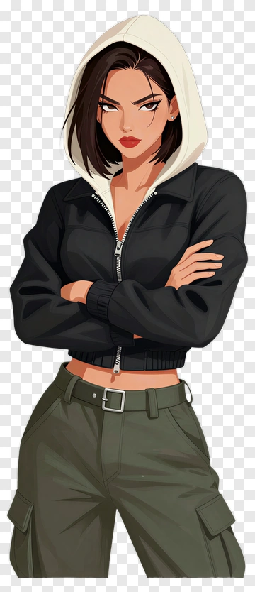 Woman In Hoodie And Cargo Pants PNG