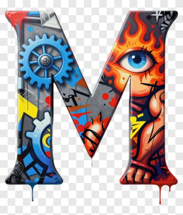 Stylized Letter M With Gears And Eye PNG