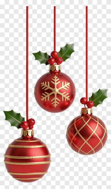Three Red Christmas Ornaments With Gold Accents PNG