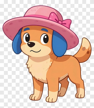 Cartoon Dog Wearing Pink Hat PNG