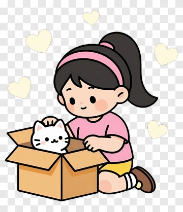 Girl With Cat In Box PNG