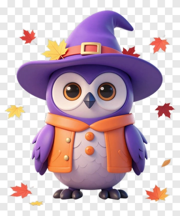 Cute Owl In Witch Costume PNG