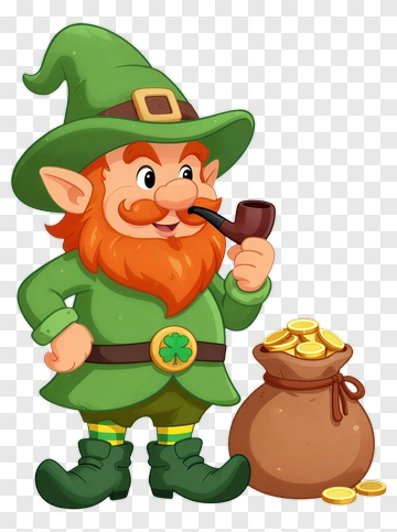 Leprechaun With Pipe And Gold Coins PNG