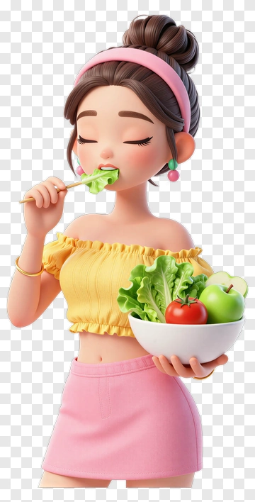 Woman Eating Fresh Salad PNG