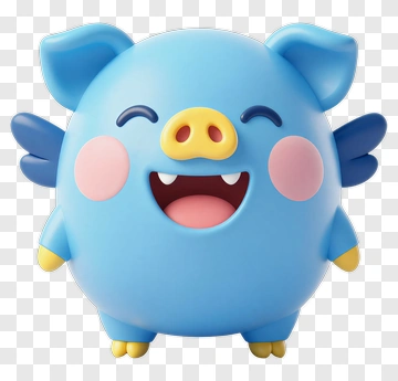 Blue Pig Toy With Wings PNG