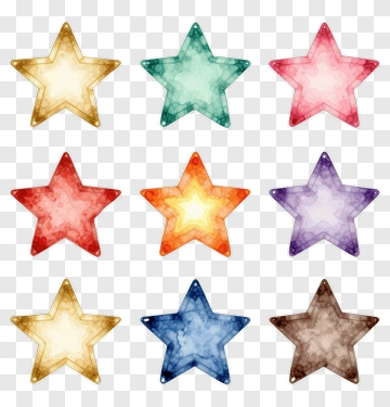 Watercolor Stars In Multiple Colors PNG