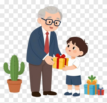 Grandfather Giving Gift To Grandchild PNG