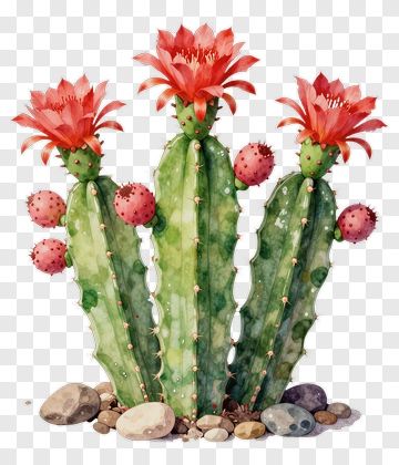 Blooming Cactus With Pink Fruit PNG