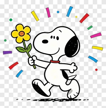 Snoopy Holding A Yellow Flower PNG