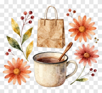 Cozy Coffee Mug With Flowers PNG
