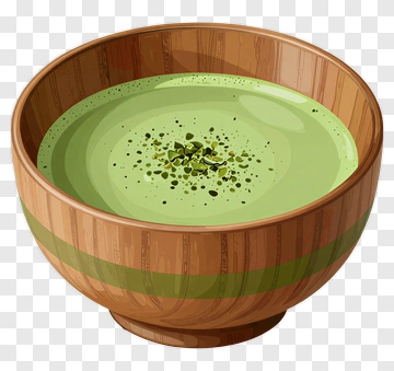 Matcha Tea In Wooden Bowl PNG