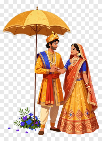 Couple In Traditional Wedding Attire PNG