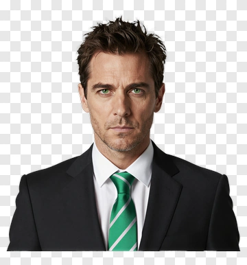 Man In Formal Suit With Green Tie PNG