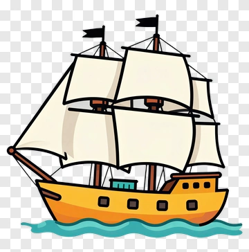 Cartoon Sailboat On Ocean PNG