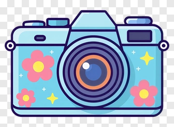 Blue Camera With Floral Design PNG