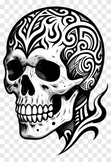 Tattooed Skull With Ornamental Design PNG
