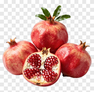 Pomegranate With Seeds And Leaves PNG