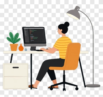 Woman Coding At Desk PNG