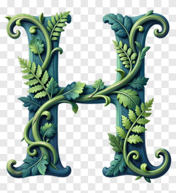 Decorative Letter H With Ferns And Vines PNG