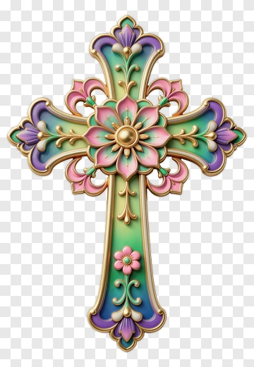 Ornate Cross With Flower Design PNG